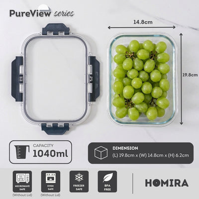 HOMIRA PureView Series Borosilicate Glass Lunchbox Food Container