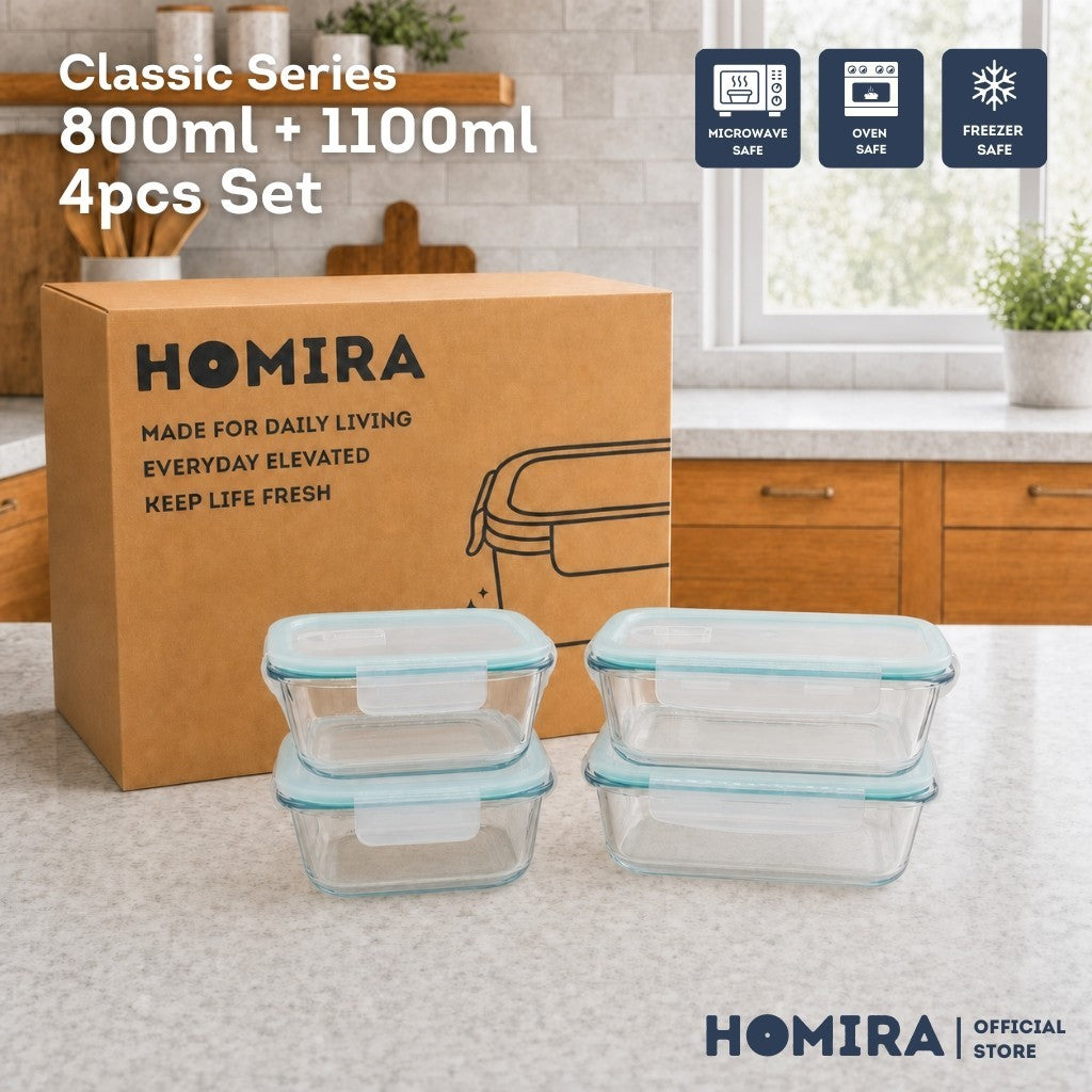 HOMIRA Classic Series Borosilicate Glass Food Container Set (4PCS Set)