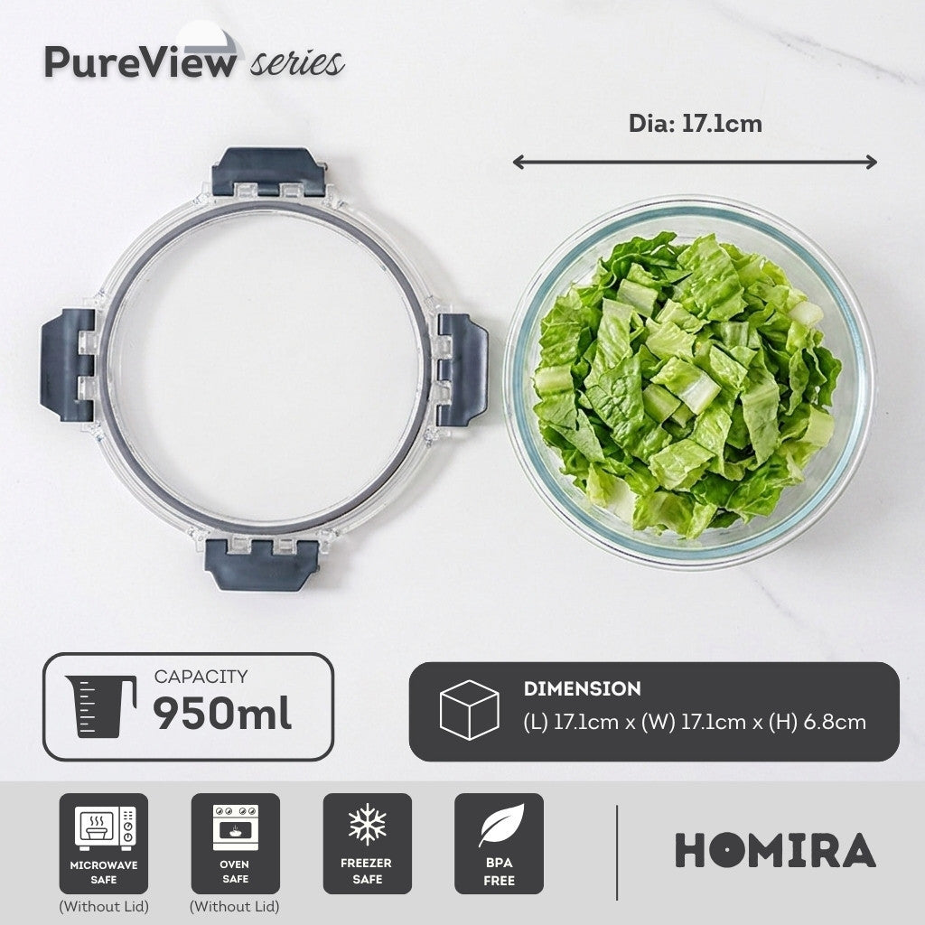 HOMIRA PureView Series Borosilicate Glass Food Container (370ml-2600ml)