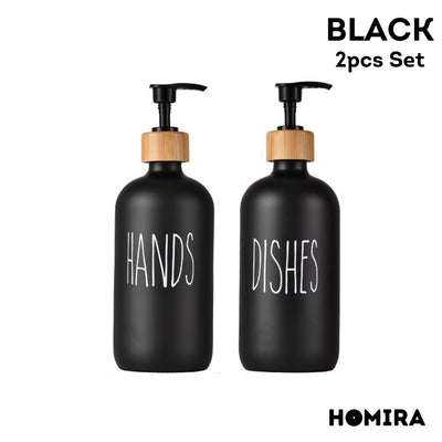 HOMIRA Refillable Glass Hand Soap & Dish Soap Dispenser with Bamboo Collar - 500ml