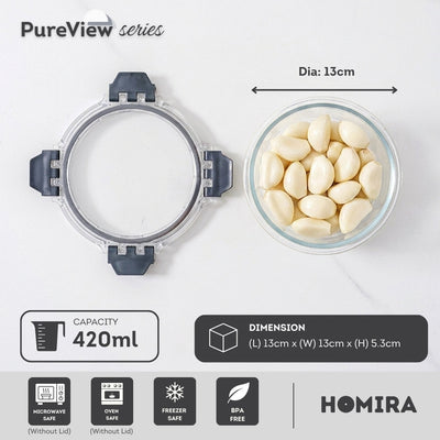 HOMIRA PureView Series Borosilicate Glass Food Container (370ml-2600ml)
