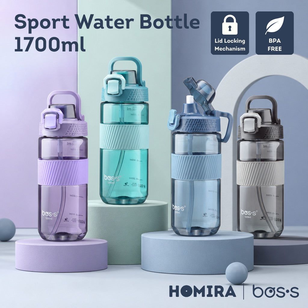 Bos's Tritan Sport Water Bottle 1700ml - Durable, BPA Free, Leakproof