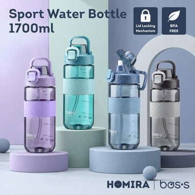 Bos's Tritan Sport Water Bottle 1700ml - Durable, BPA Free, Leakproof