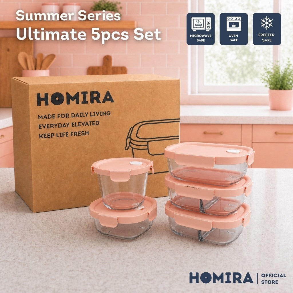 HOMIRA Summer Series Borosilicate Glass Food Container Lunch Box (Mix Set)