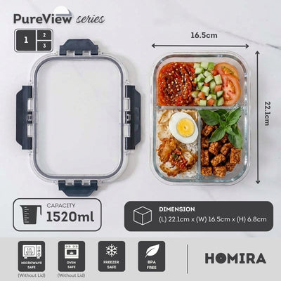 HOMIRA PureView Series Borosilicate Glass Lunchbox Food Container