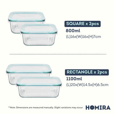HOMIRA Classic Series Borosilicate Glass Food Container Set (4PCS Set)