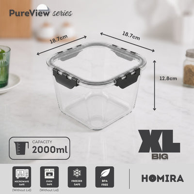 HOMIRA PureView Series Borosilicate Glass Food Container (370ml-2600ml)