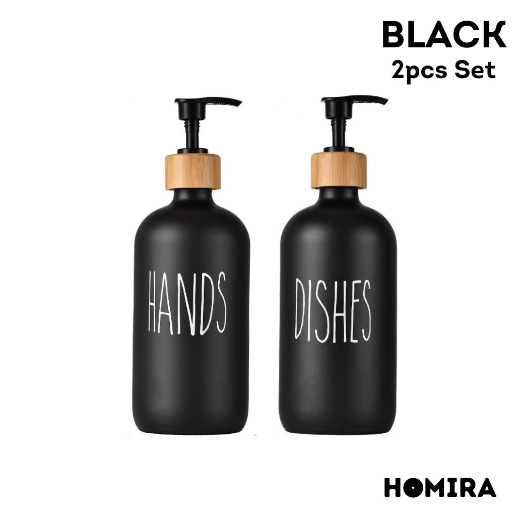HOMIRA Refillable Glass Hand Soap & Dish Soap Dispenser with Bamboo Collar - 500ml