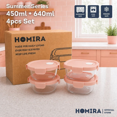 HOMIRA Summer Series Borosilicate Glass Food Container (4PCS Set)