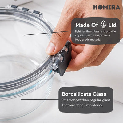 HOMIRA PureView Series XL Large Capacity Borosilicate Glass Food Container