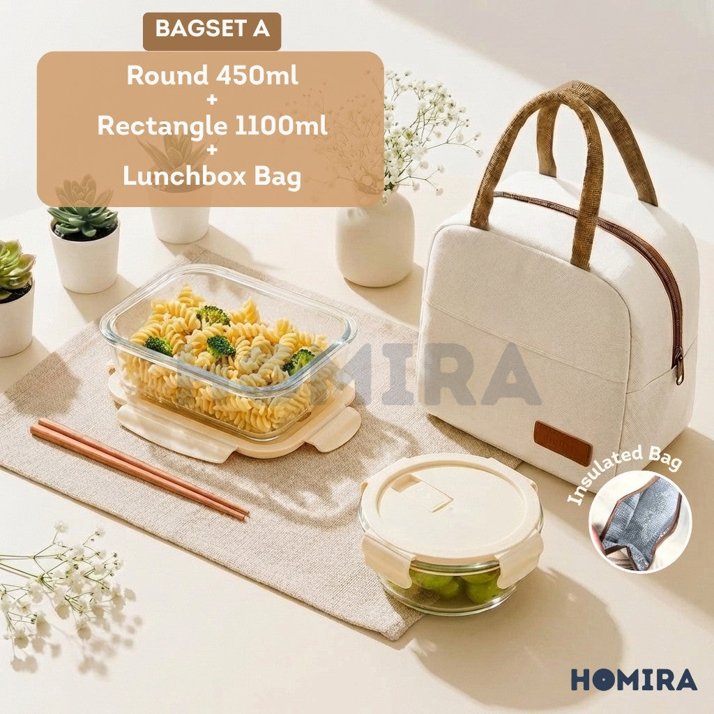 Buttercream Series Borosilicate Glass Lunchbox Bag Set