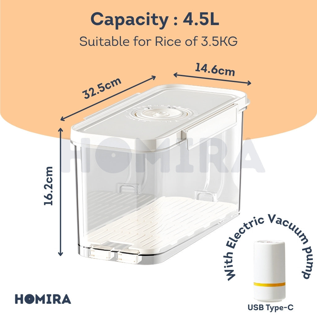 Homira Compress Vacuum Rice Container Airtight Food Storage 4.5L / 6L