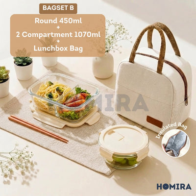 Buttercream Series Borosilicate Glass Lunchbox Bag Set