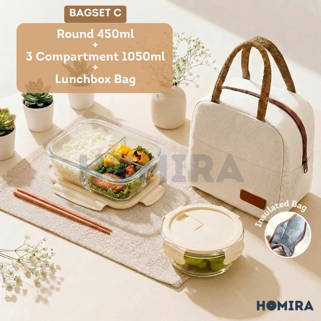 Buttercream Series Borosilicate Glass Lunchbox Bag Set