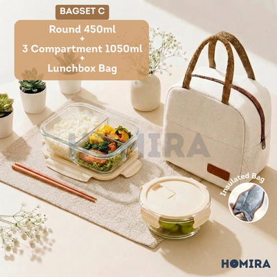 Buttercream Series Borosilicate Glass Lunchbox Bag Set