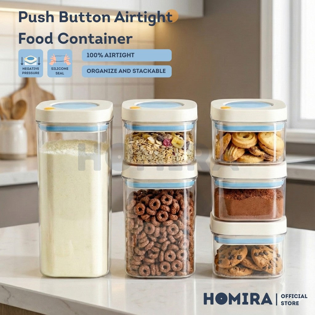 Homira Press Type Airtight Food Container Stackable 380ml /1100ml /1800ml