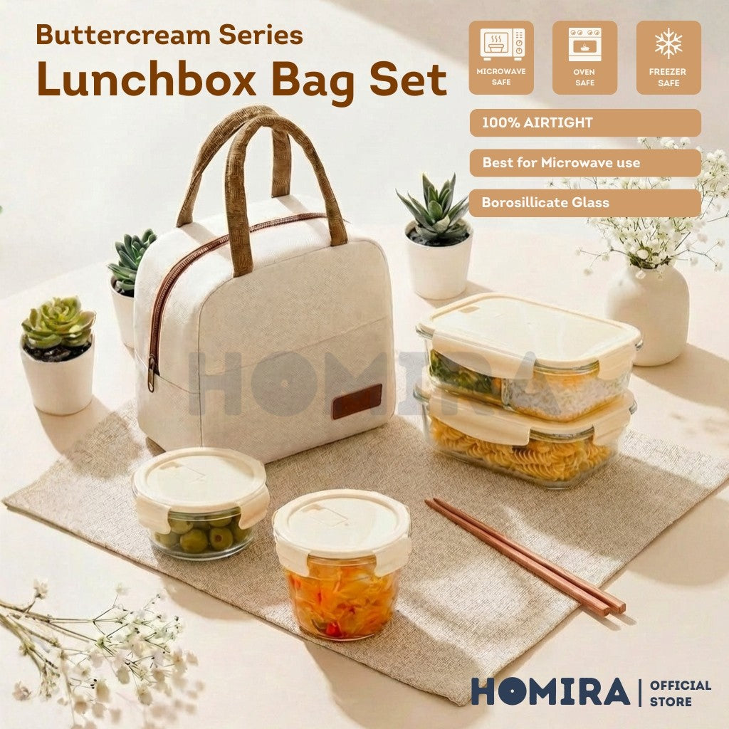 Buttercream Series Borosilicate Glass Lunchbox Bag Set
