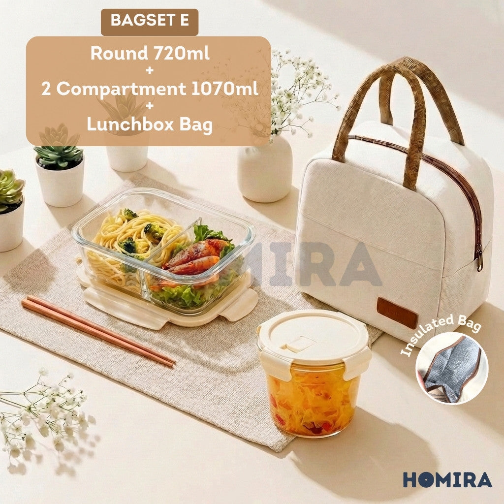 Buttercream Series Borosilicate Glass Lunchbox Bag Set