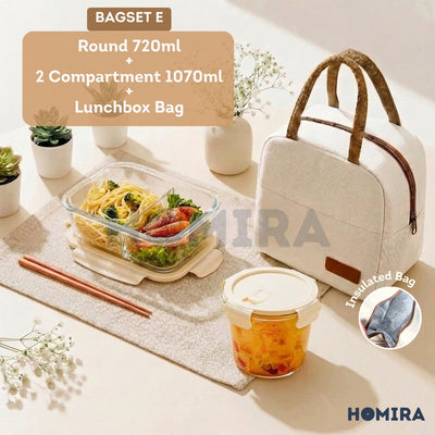 Buttercream Series Borosilicate Glass Lunchbox Bag Set