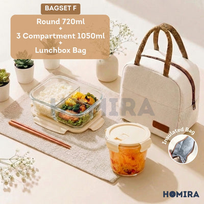 Buttercream Series Borosilicate Glass Lunchbox Bag Set