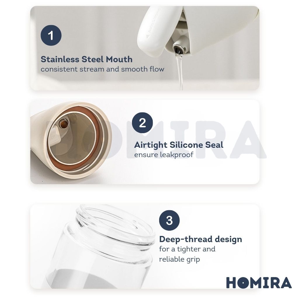 Homira Seasoning Oil Dispenser Glass Bottle Smooth Flow Drip-free