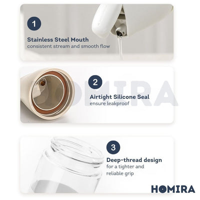 Homira Seasoning Oil Dispenser Glass Bottle Smooth Flow Drip-free