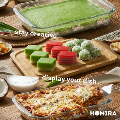 Homira Bakeware Glass Tray with Wooden Lid Display Set Baking Tray - 1L 1.6L 2.2L 3L
