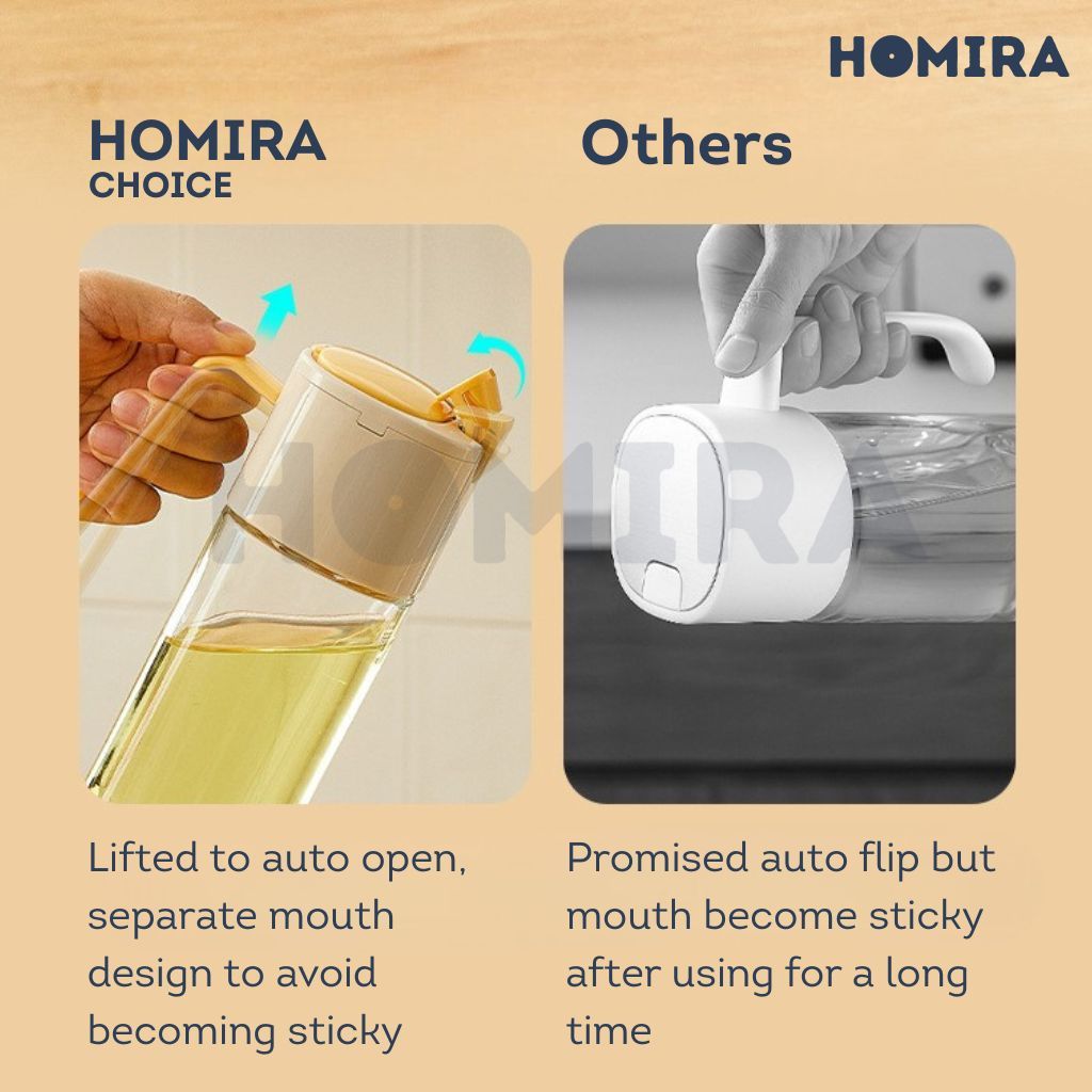 Homira Cooking Oil Glass Dispenser 500ml Auto Flip